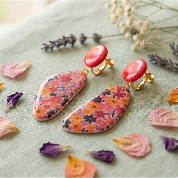 Boucles d'Oreilles Clips Jardin Fleuri