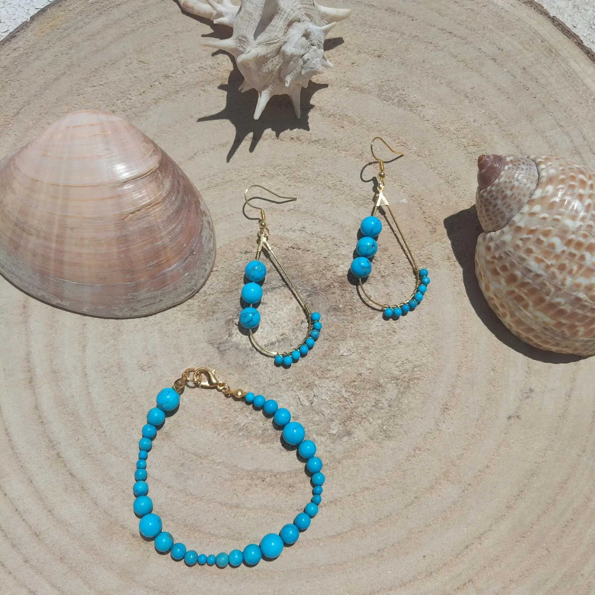 Parure Turquoises  — Bracelet et Créoles Gouttes