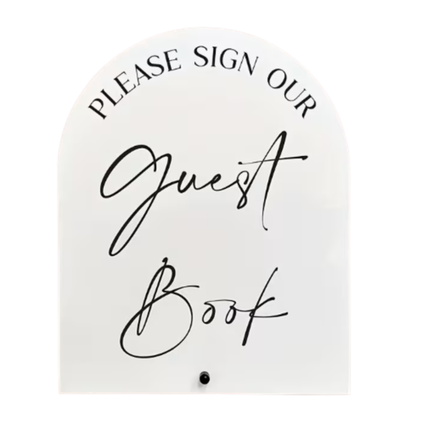 Tekstbord 'sign our guestbook'