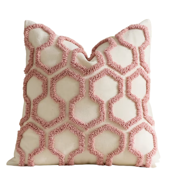 Wit met roze sierkussen