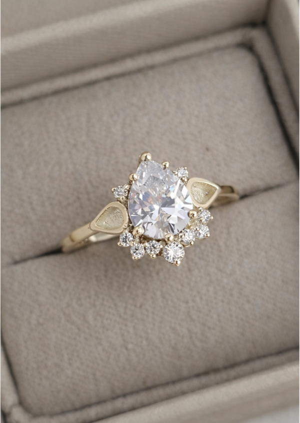 Breast Milk Drop Cluster Ring 9ct Solid Gold