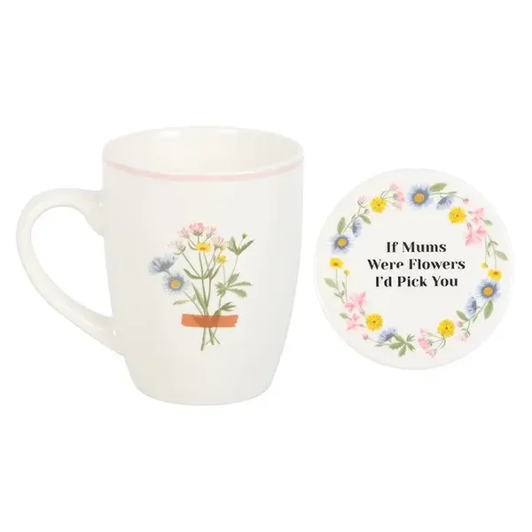 🌸☕ Ensemble Tasse & sous-verre – “Blooming Lovely”