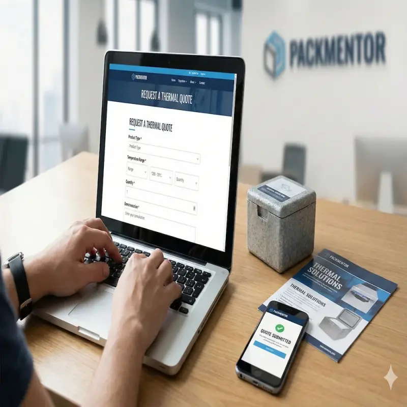 Customer completing an online request form for a free packaging efficiency audit and commercial quote.