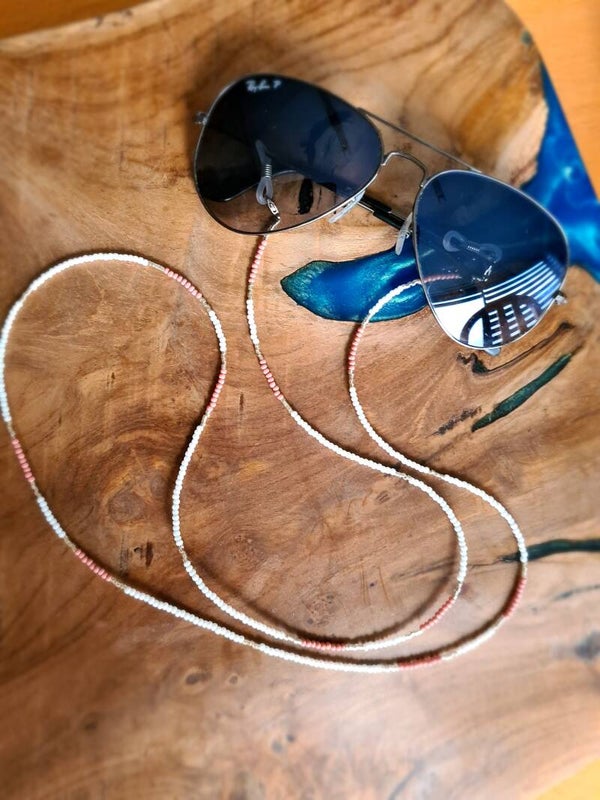 Brillenkoord 2in1 - Oud roze/wit