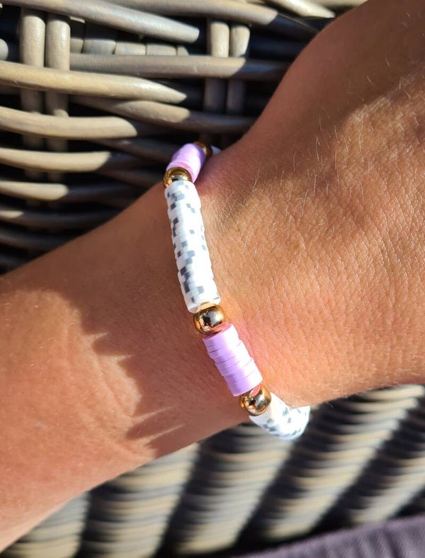 Heishi Ibiza armbandje - Lila/wit