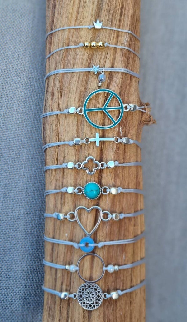 Koord armband - grijs/zilver