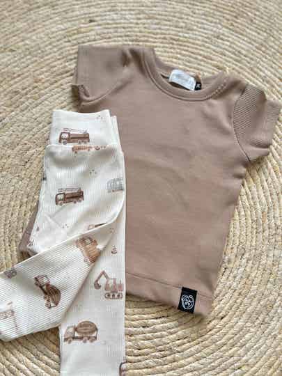 Broekje/jogger - werkvoertuigen licht beige rib