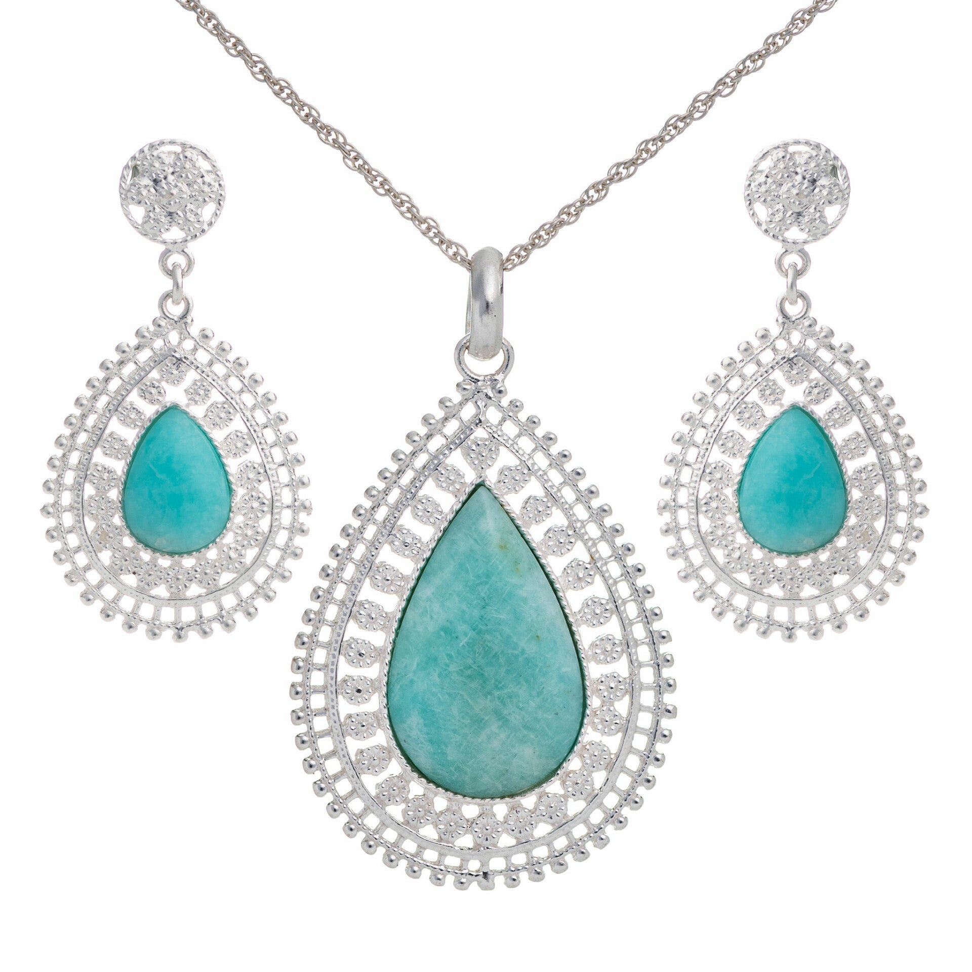 Set oval lágrima filigrana con piedra