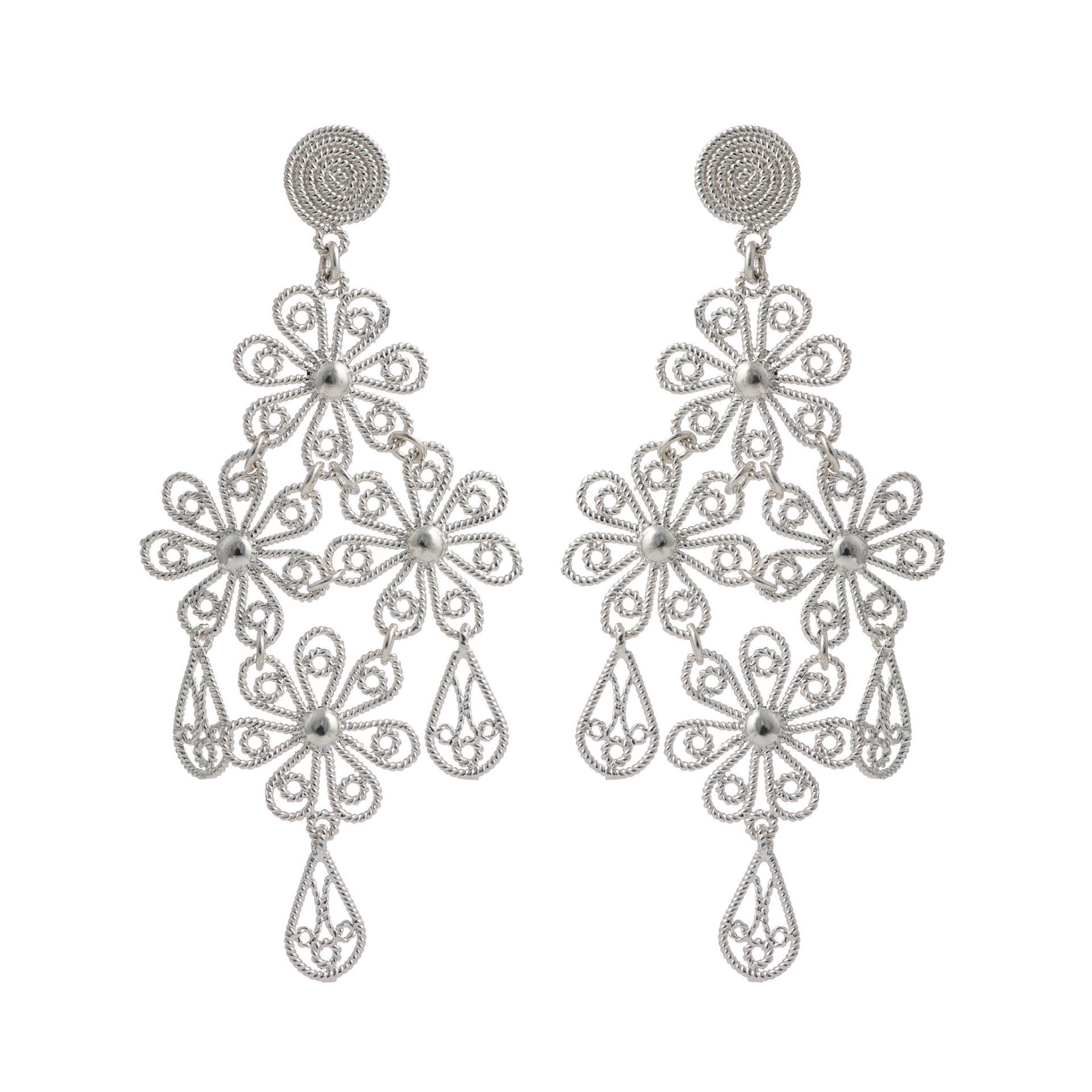 Aretes colgantes grandes modelo marinera en filigrana