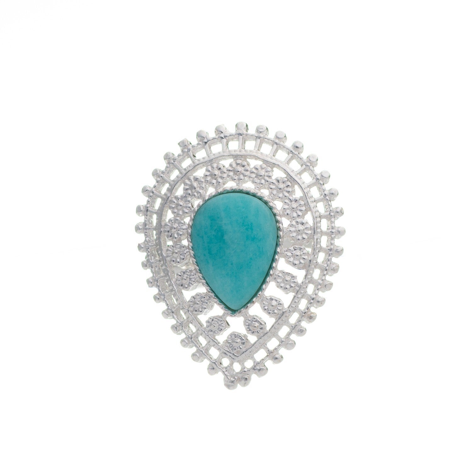 Anillo regulable lágrima  filigrana con piedra aamazonita