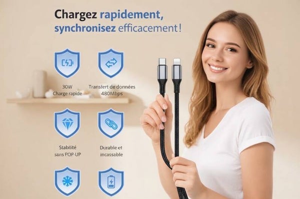 Câble Lightning 2M - USB-C vers Lightning - Certifié C94 - 30W