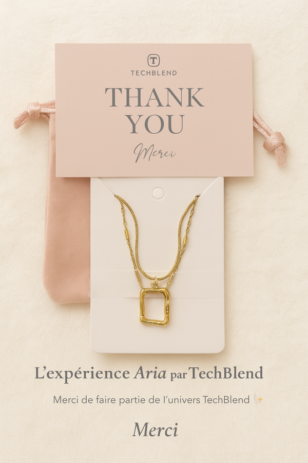 Collier Double Rang "Aria" en Acier Inoxydable Doré – Pendentif Rectangulaire Moderne