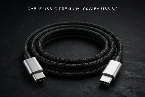 Câble USB-C vers USB-C 100W 2M - Charge Rapide + Transfert de Données 10Gbps + Vidéo 4K - Nylon Tressé - TechBlend