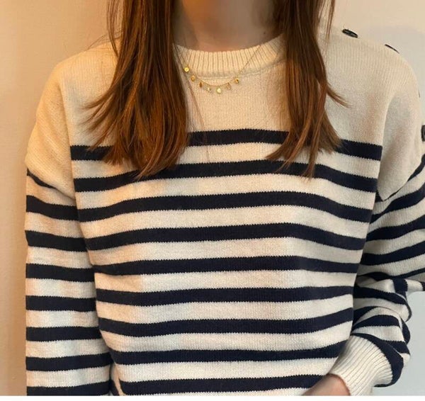 ❥knopen trui - donkerblauw, wit