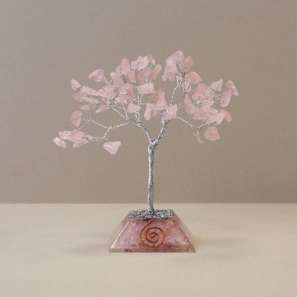 Rose Quartz Gemstone Tree with Orgonite Base – 80 Stones