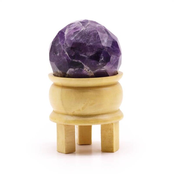 Faceted Amethyst Crystal Ball with Wooden Stand