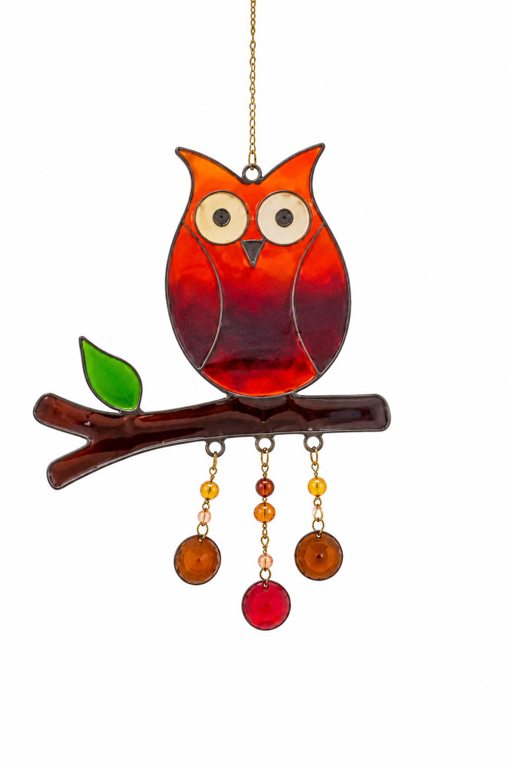 Owl on Branch Crystal Suncatcher