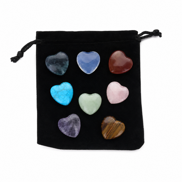 Eight Crystal Heart Gift Set with Drawstring Pouch