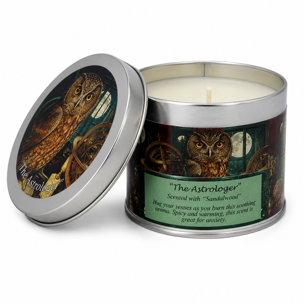 The Astrologer Owl Sandalwood Candle in a Tin