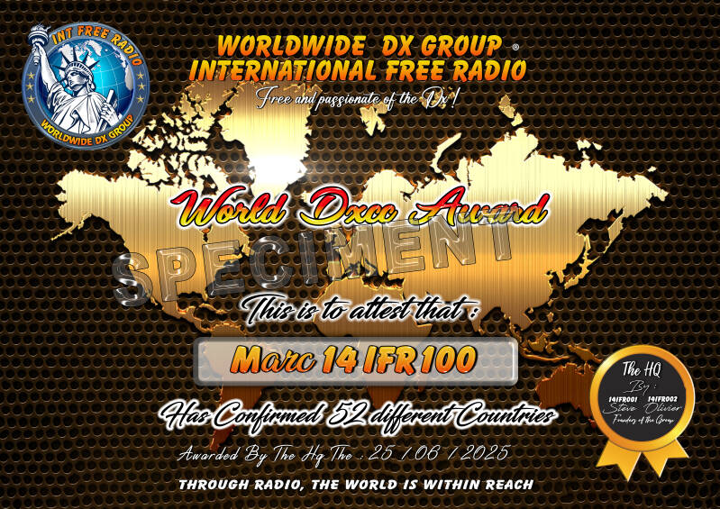 GOLD World Dxcc Award. 150 and more Dxcc confirmed