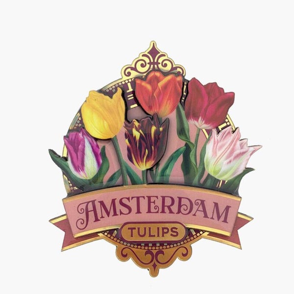 12018 - Magneet mdf/epoxy 'pretty tulips' Amsterdam - roze