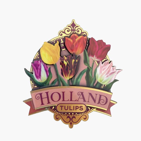 12022 - Magneet mdf/epoxy 'pretty tulips' Holland - roze