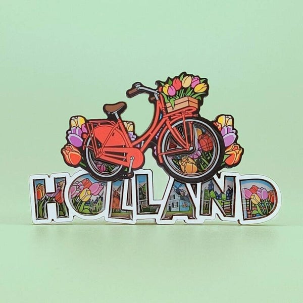 12054 - Magneet mdf/epoxy comic letters fiets Holland