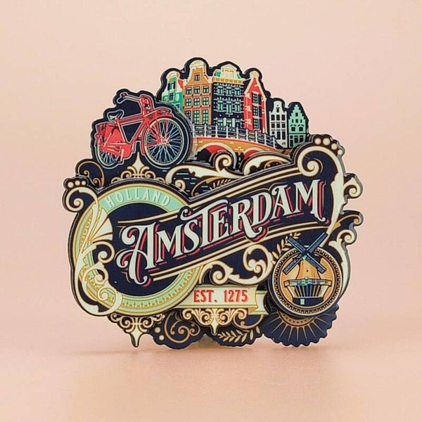12081 -  Magneet mdf/epoxy vintage city ornaments Amsterdam