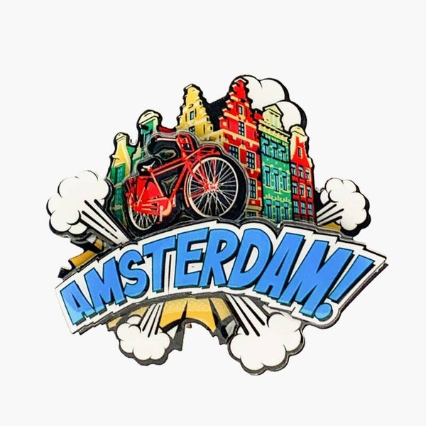 12087 - Magneet mdf/epoxy pop art huisjes Amsterdam