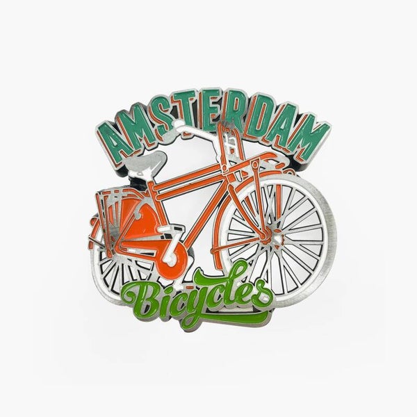 12150 - Magneet metaal pop art fiets Amsterdam - oranje/groen