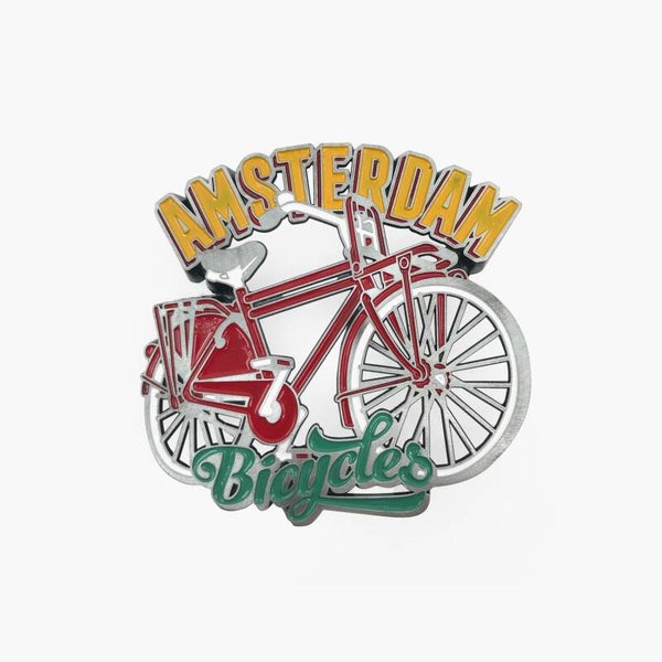 12152 - Magneet metaal pop art fiets Amsterdam - rood/geel
