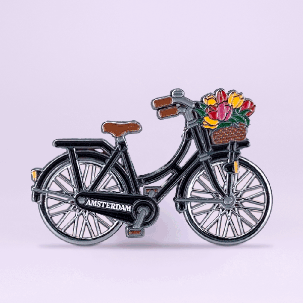 12160 - Magneet metaal fiets draaiende wielen Amsterdam - zwart/zilver