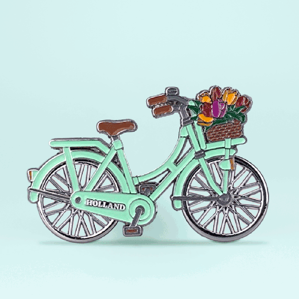 12162 - Magneet metaal fiets draaiende wielen Holland - groen/zilver