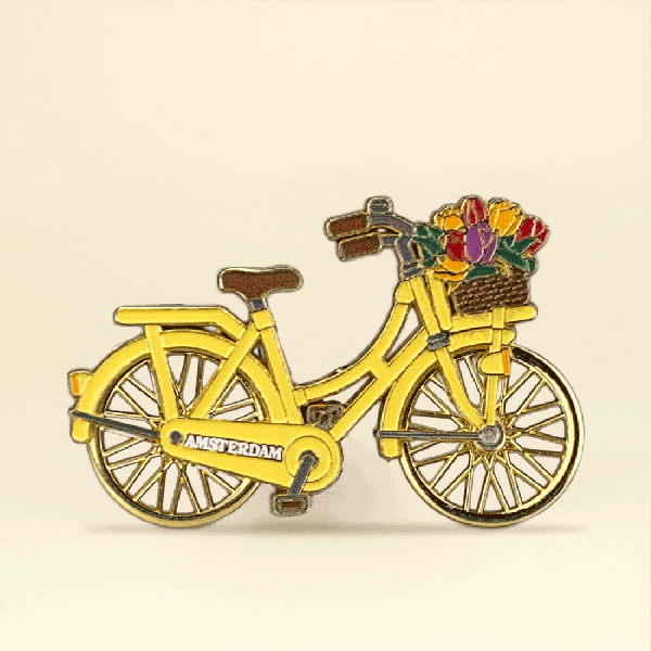 12170 - Magneet metaal fiets draaiende wielen Amsterdam - geel/goud