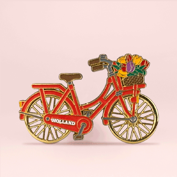 12172 - Magneet metaal fiets draaiende wielen Holland - oranje/goud