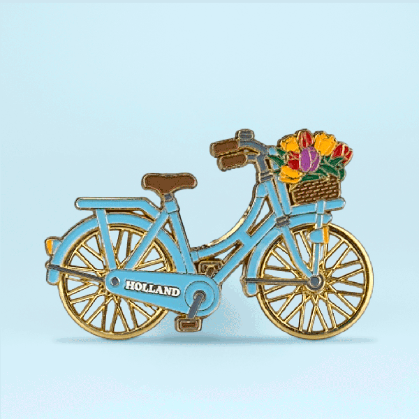 12173 - Magneet metaal fiets draaiende wielen Holland - blauw/goud