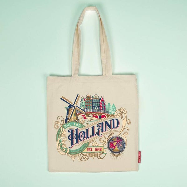 13308 - Tas katoen ornaments Holland - wit