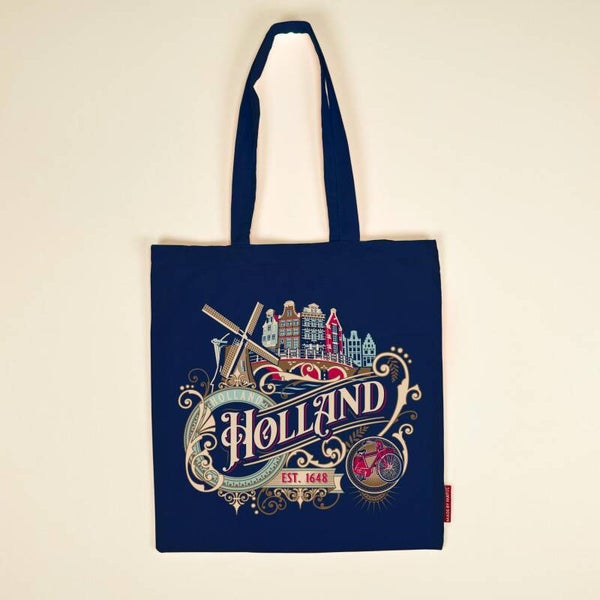 13309 - Tas katoen ornaments Holland - blauw