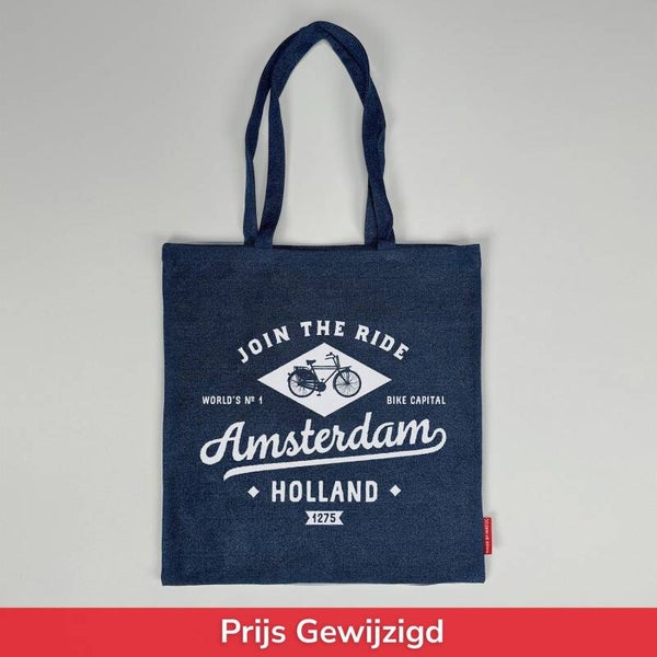13374 - Tas katoen denim join the ride Amsterdam - blauw