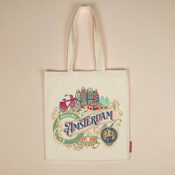 13390 - Tas katoen ornaments Amsterdam - wit