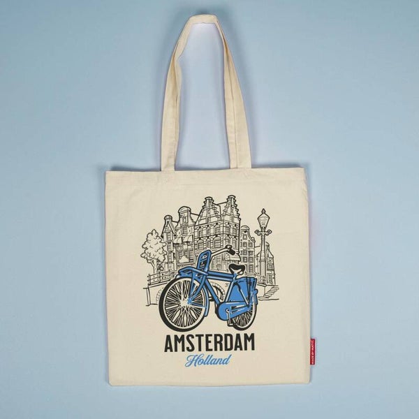 13394 - Tas katoen comic Amsterdam - blauw