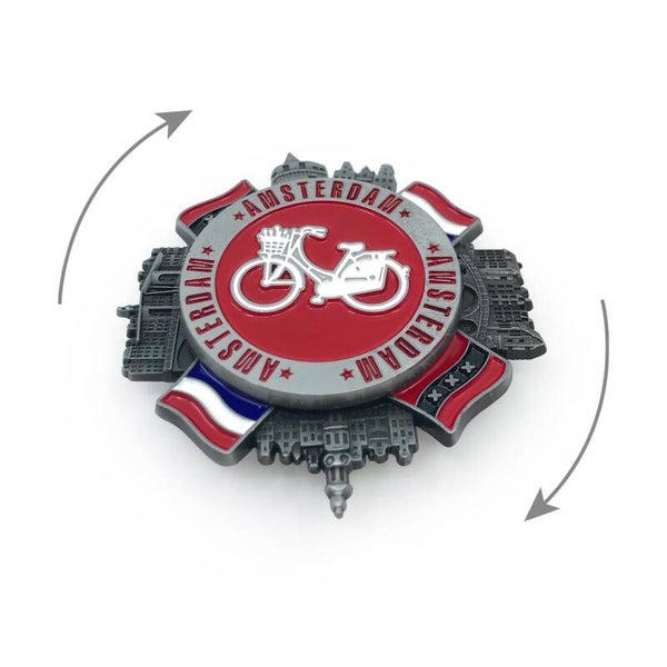 14207 -  Magneet spinner witte fiets Amsterdam - tin
