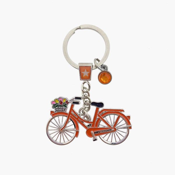 14600 -  Sleutelhanger fiets met strass Amsterdam - oranje