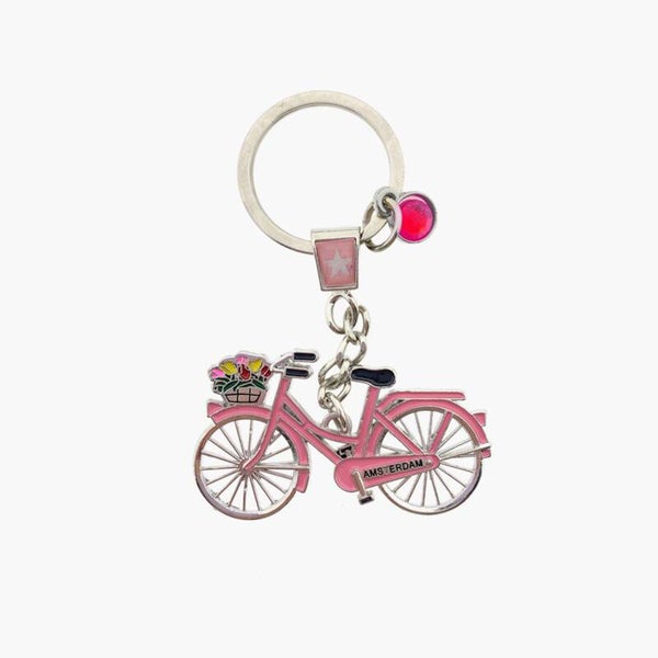 14602 -  Sleutelhanger fiets met strass Amsterdam - roze