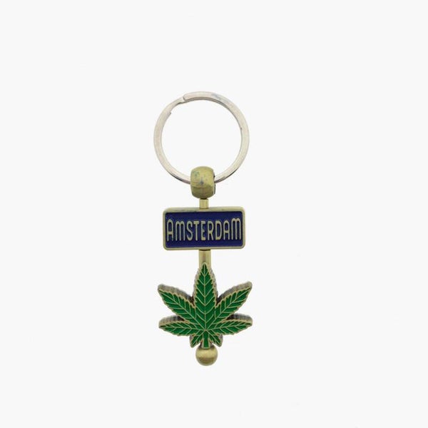 14640 - Sleutelhanger spinning weed Amsterdam - brons