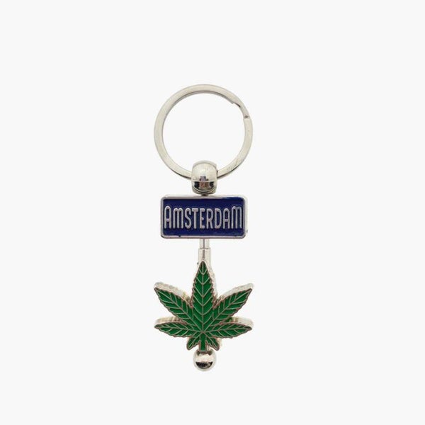 14641 - Sleutelhanger spinning weed Amsterdam - zilver