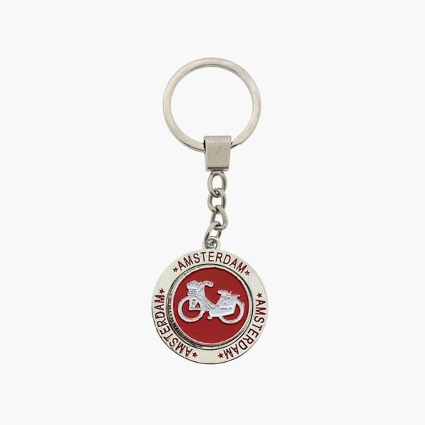 14658 -  Sleutelhanger spinner fiets Amsterdam - zilver/rood