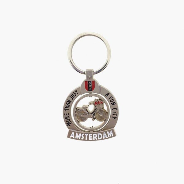 14690 - Sleutelhanger spinner fun city Amsterdam - zilver