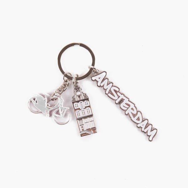 15424 - Sleutelhanger bedels huisje Amsterdam - wit