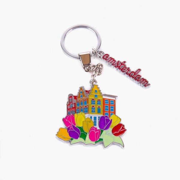 15444 - Sleutelhanger tulpenbos met huisjes Amsterdam